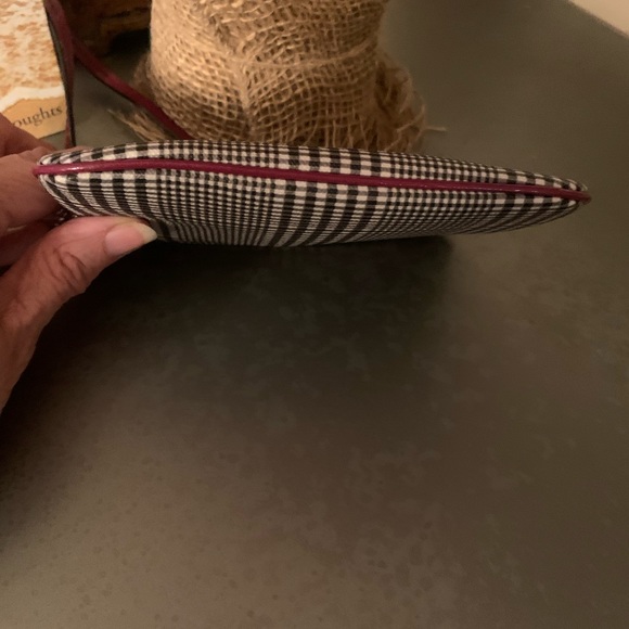 COACH wristlet / mini bag, black plaid vinyl, maroon leather strap and lettering - Picture 6 of 8